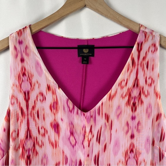 Pink Ikat Sheer Overlay Sleeveless Maxi Dress Coverup Petite Medium Vacation - Picture 4 of 11